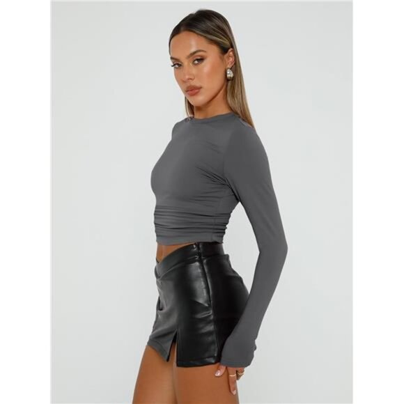 3 Pack Womens Long Sleeve T Shirts Fall Fashion Basic Going Out Crop - Picture 3 of 6